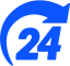 Icon representing 24-hour limousine service with a blue arrow encircling the number 24.